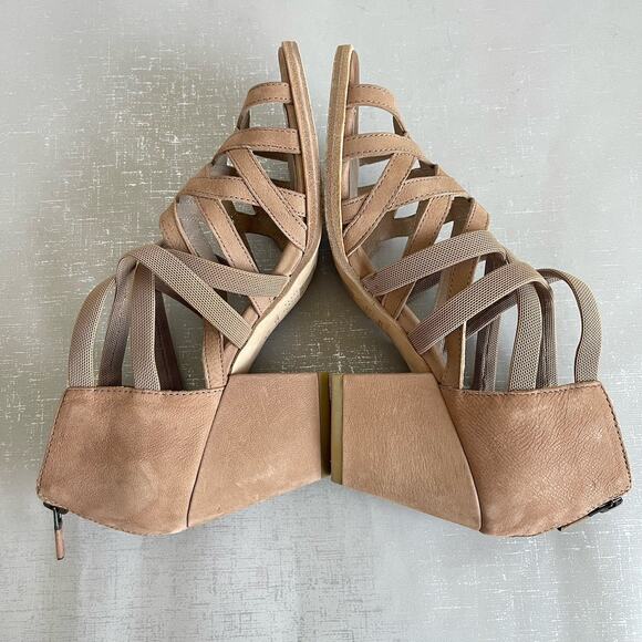 Eileen Fisher Fara Suede Leather Caged Sandals Block Heel Size 7.5 M Beige Tan - Picture 9 of 13